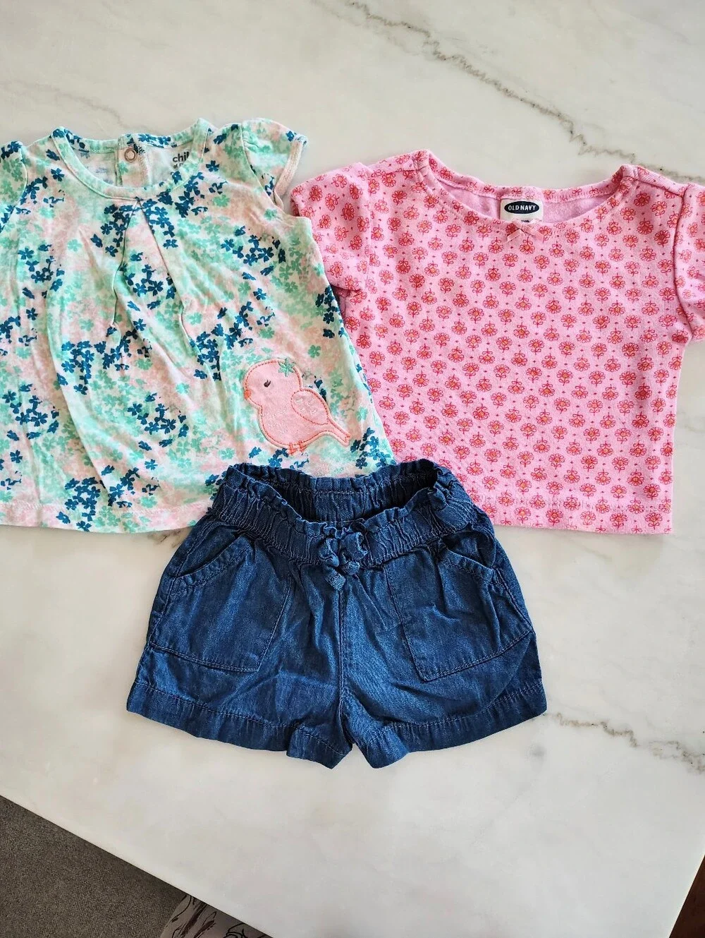 Baby Girl Clothing Bundle Floral Birds Pink Blue Tees And Shorts Size 3 To 6 M